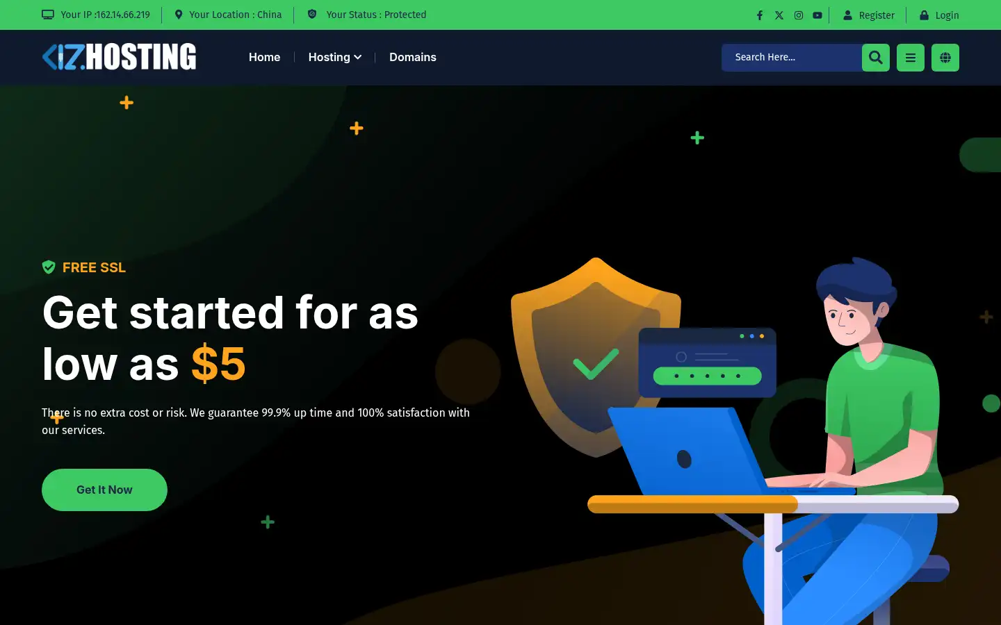 Screenshot of kizhost.com