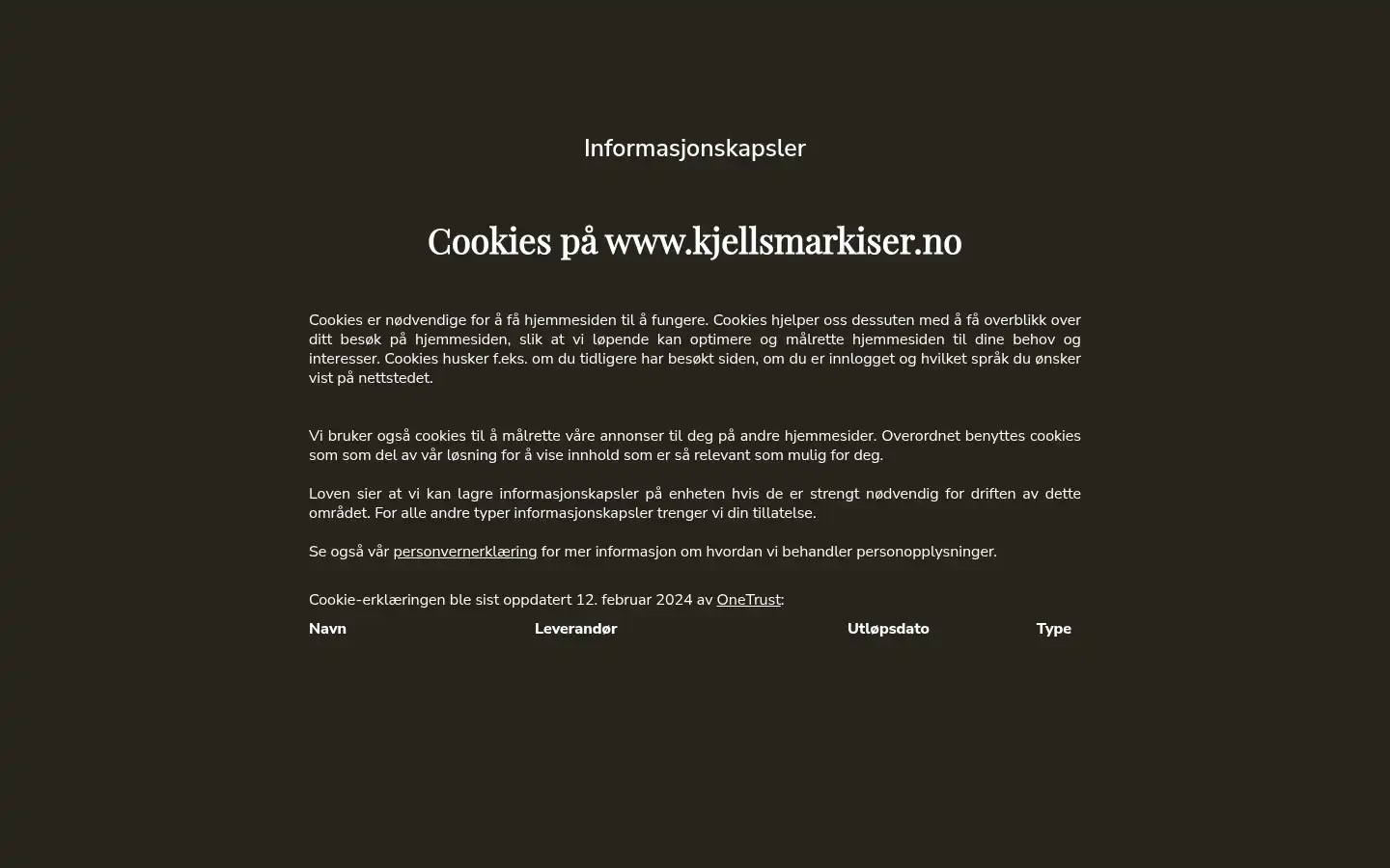 Screenshot of kjellsmarkiser.no