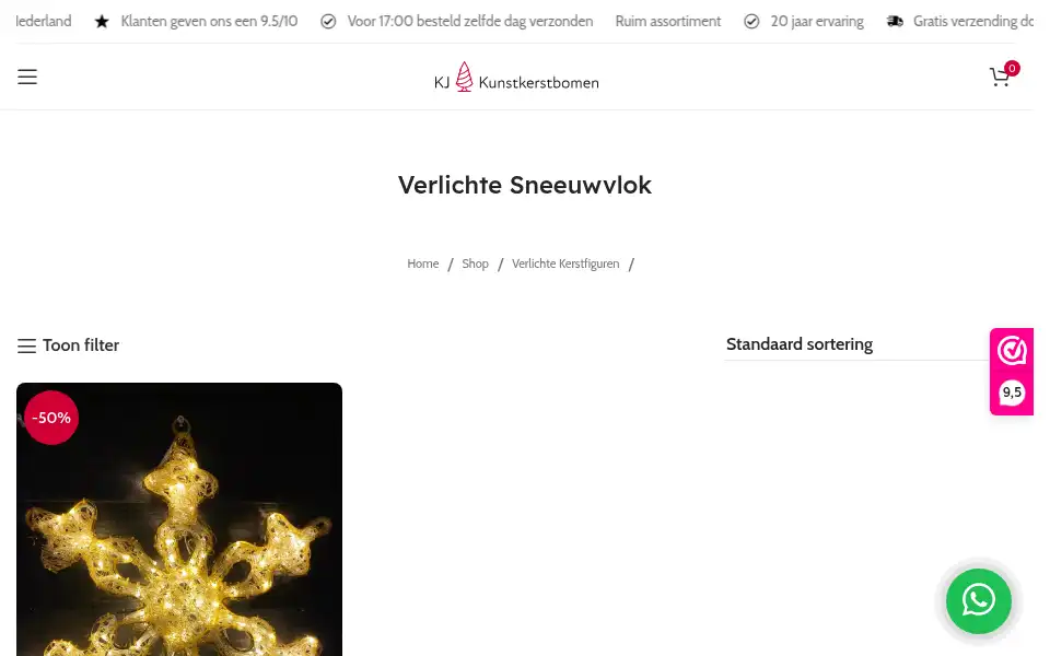 Screenshot of kjkunstkerstbomen.nl