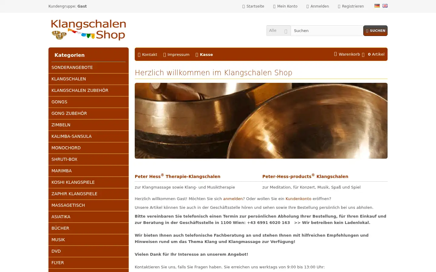 Screenshot of klangschalenshop.at