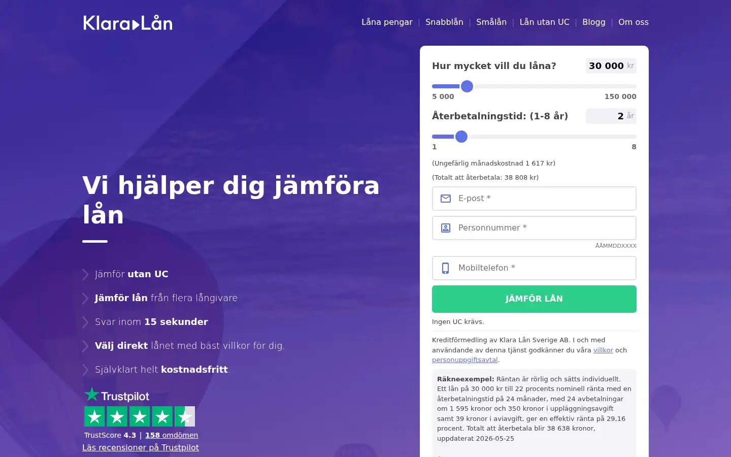 Screenshot of klaralan.se