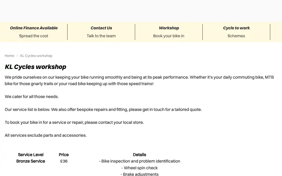 Screenshot of klcycles.co.uk