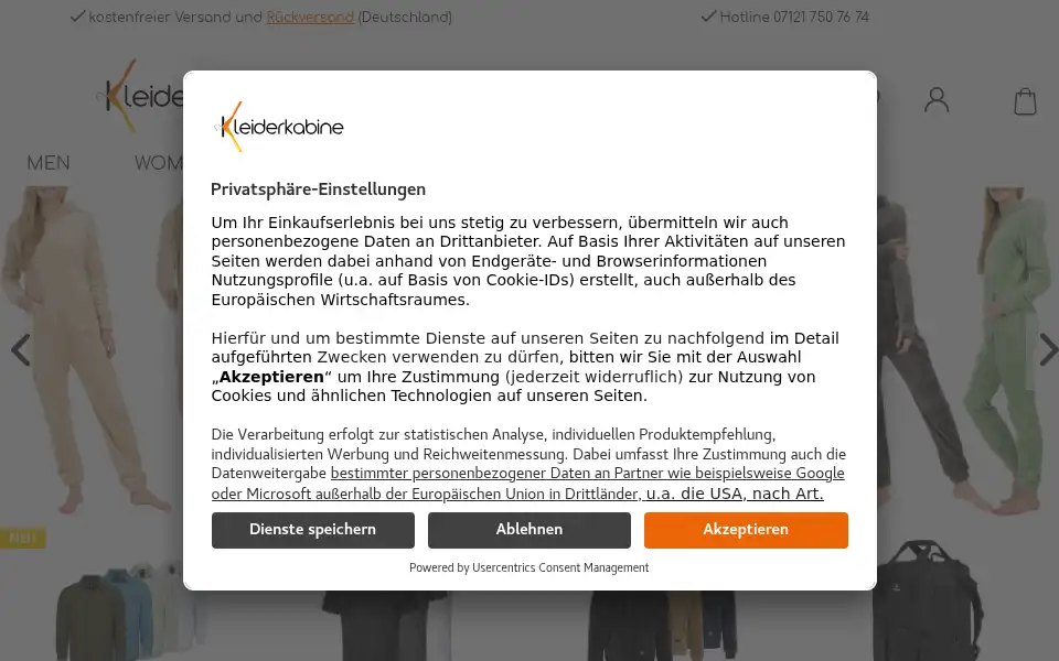 Screenshot of kleiderkabine.de
