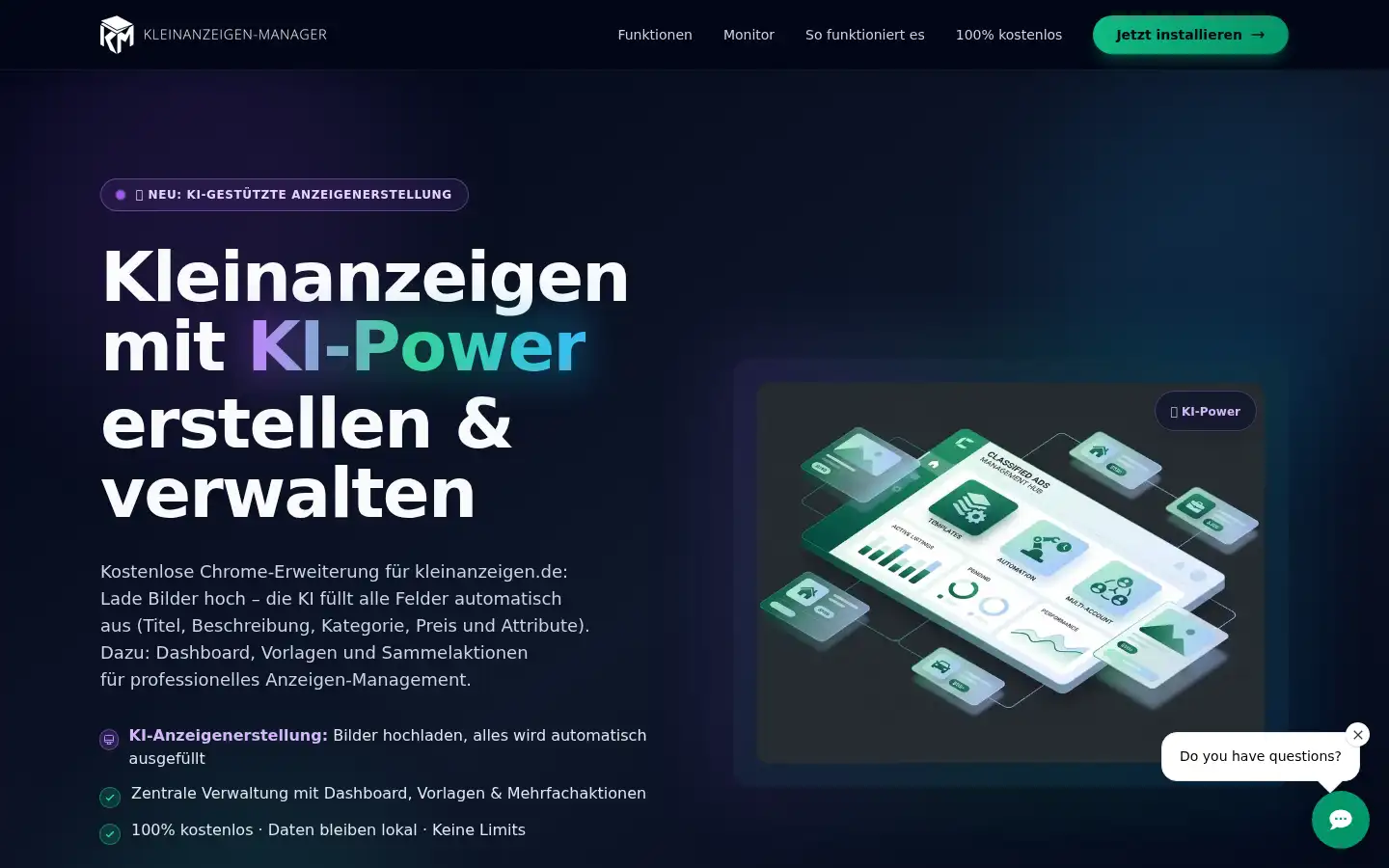 Screenshot of kleinanzeigen-manager.de