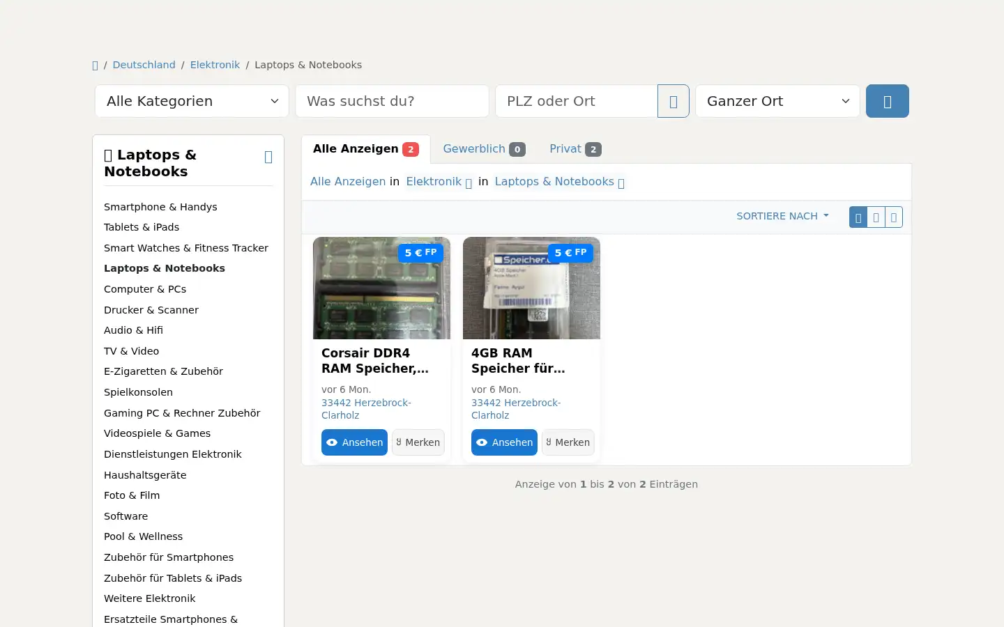 Screenshot of kleinanzeigenzone.de