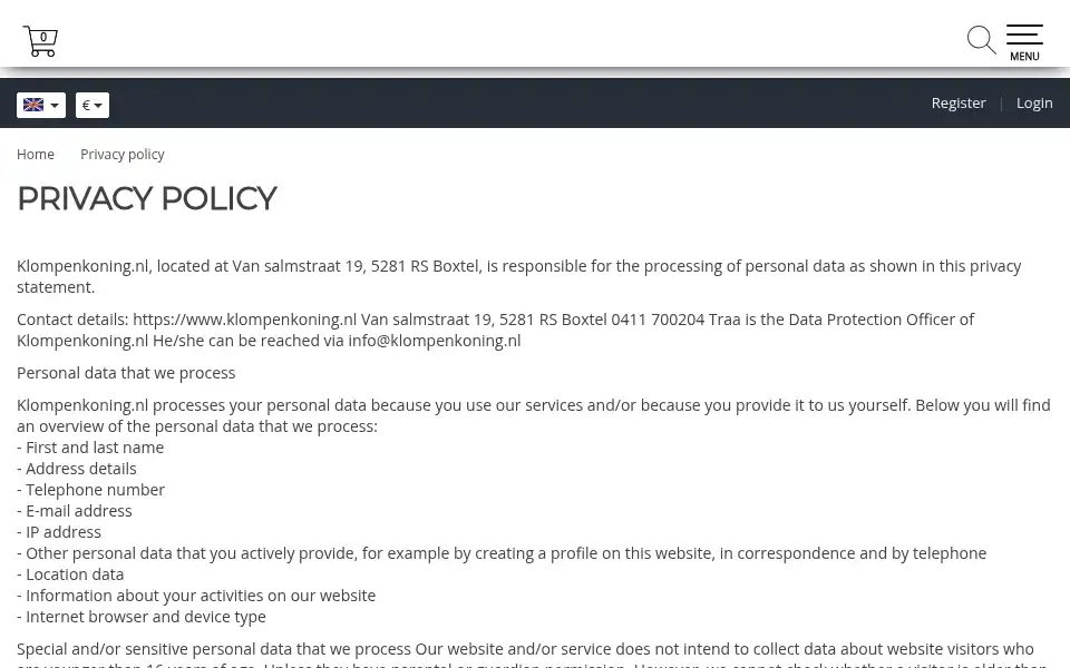 Screenshot of klompenkoning.nl