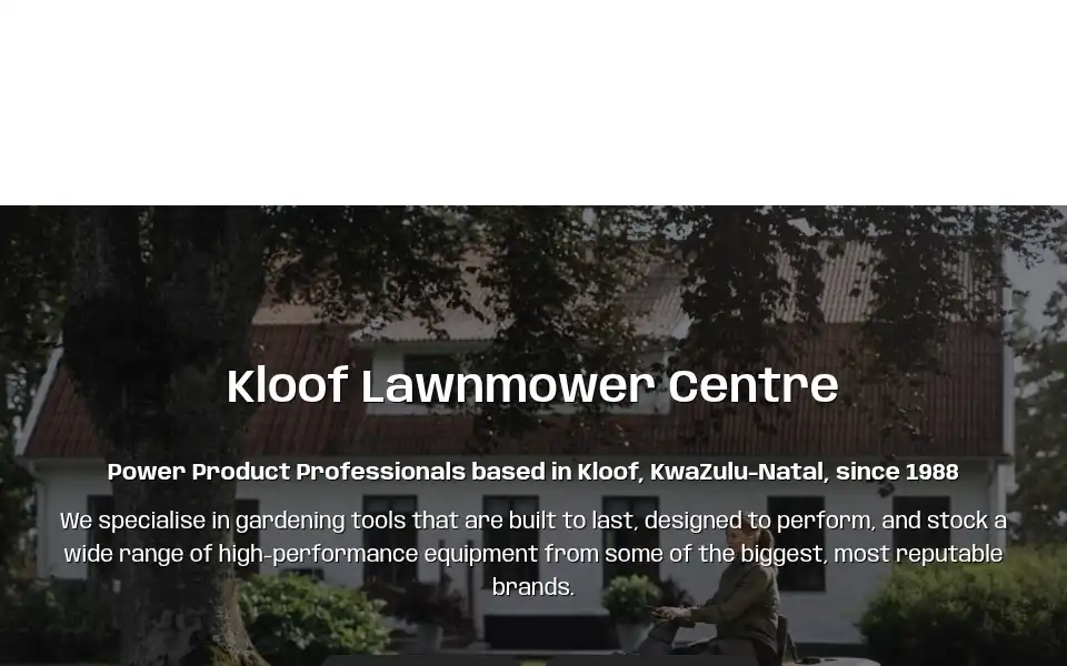 Screenshot of klooflawnmower.co.za