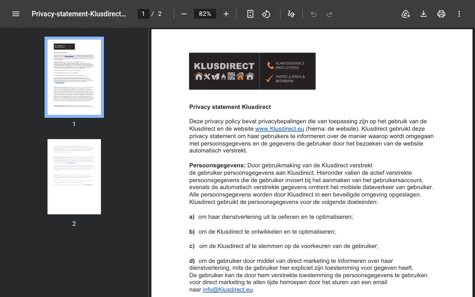 Screenshot of klusdirect.nl
