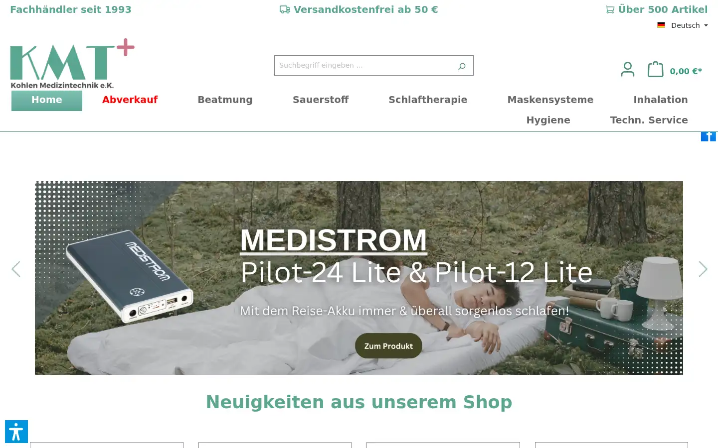 Screenshot of kmt-onlineshop.de