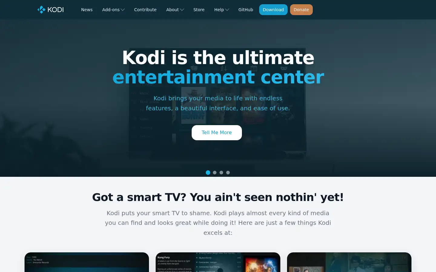 Screenshot of kodi.tv