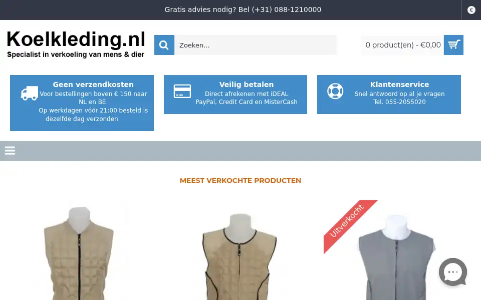 Screenshot of koelkleding.nl