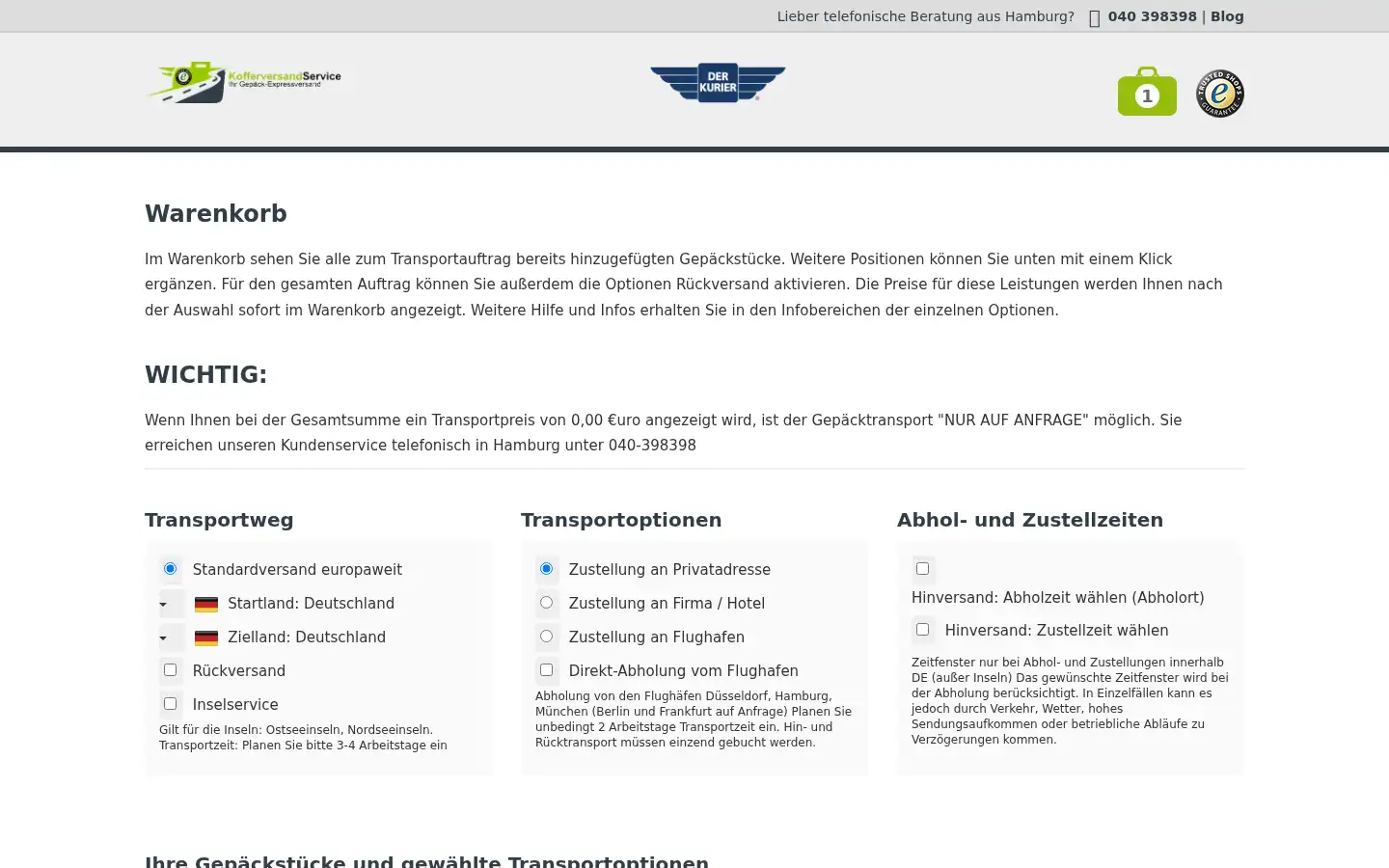 Screenshot of kofferversandservice.de