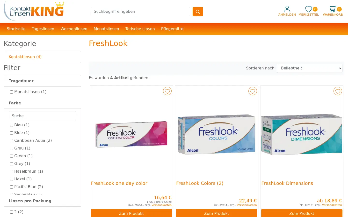 Screenshot of kontaktlinsenking.de