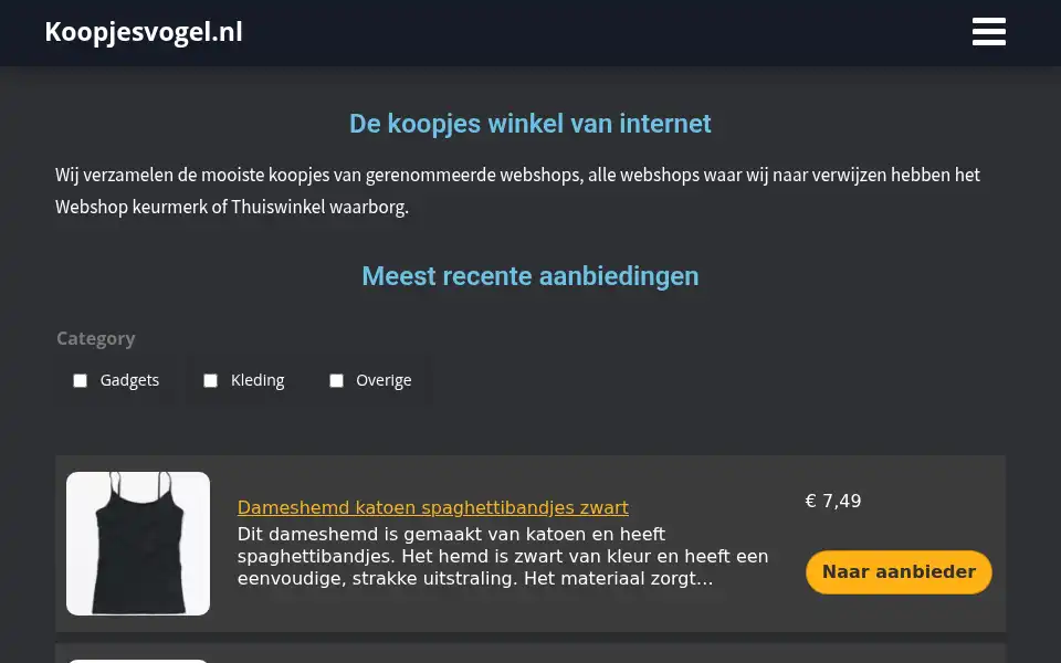 Screenshot of koopjesvogel.nl