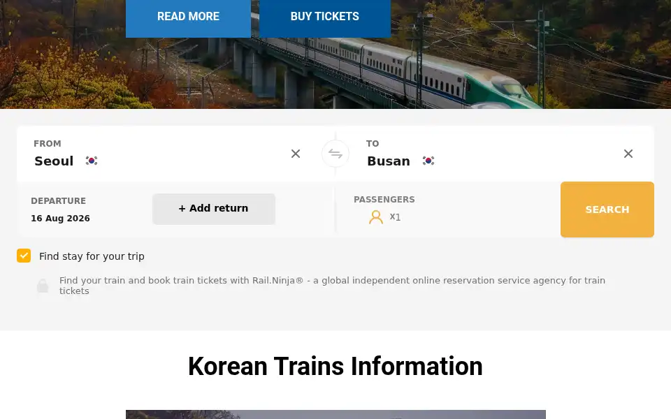 Screenshot of koreatrains.com