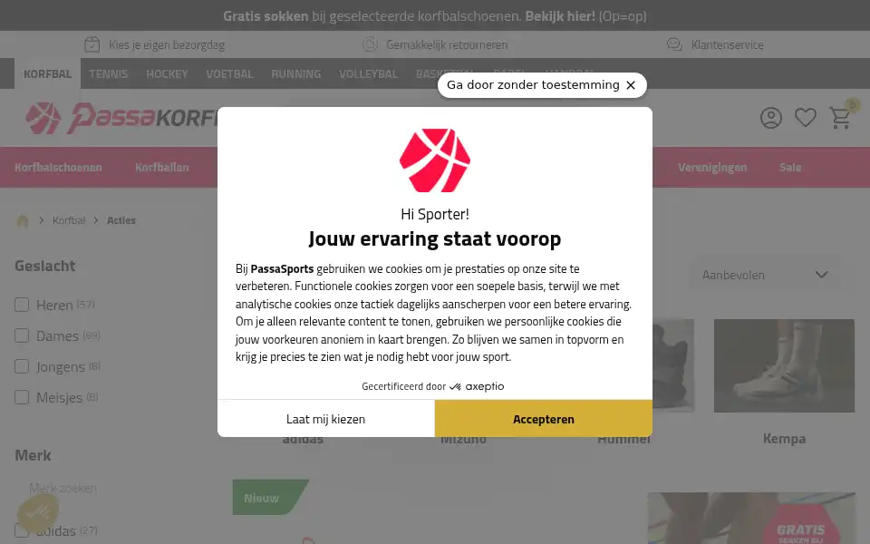 Screenshot of korfbalshop.nl