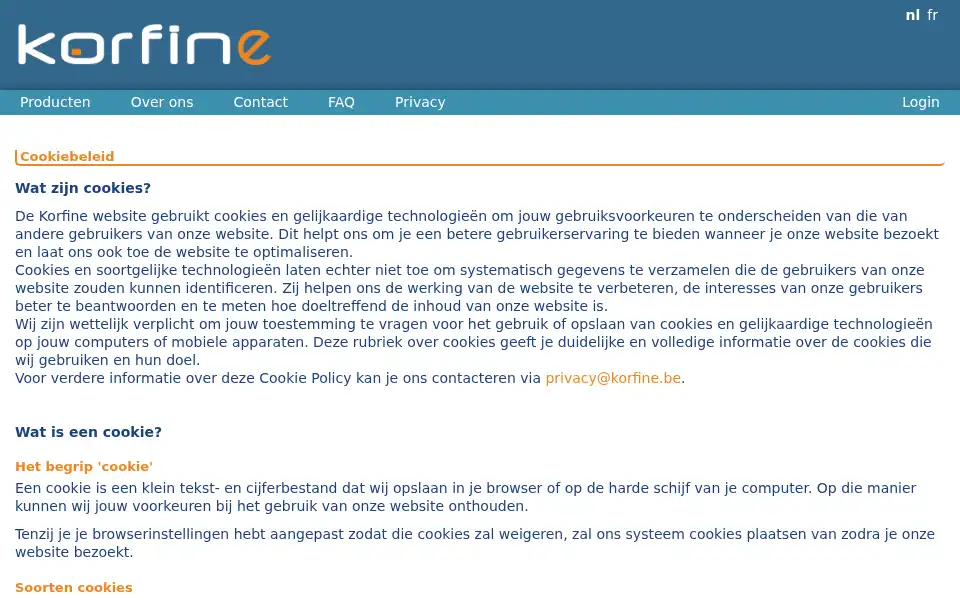 Screenshot of korfine.be