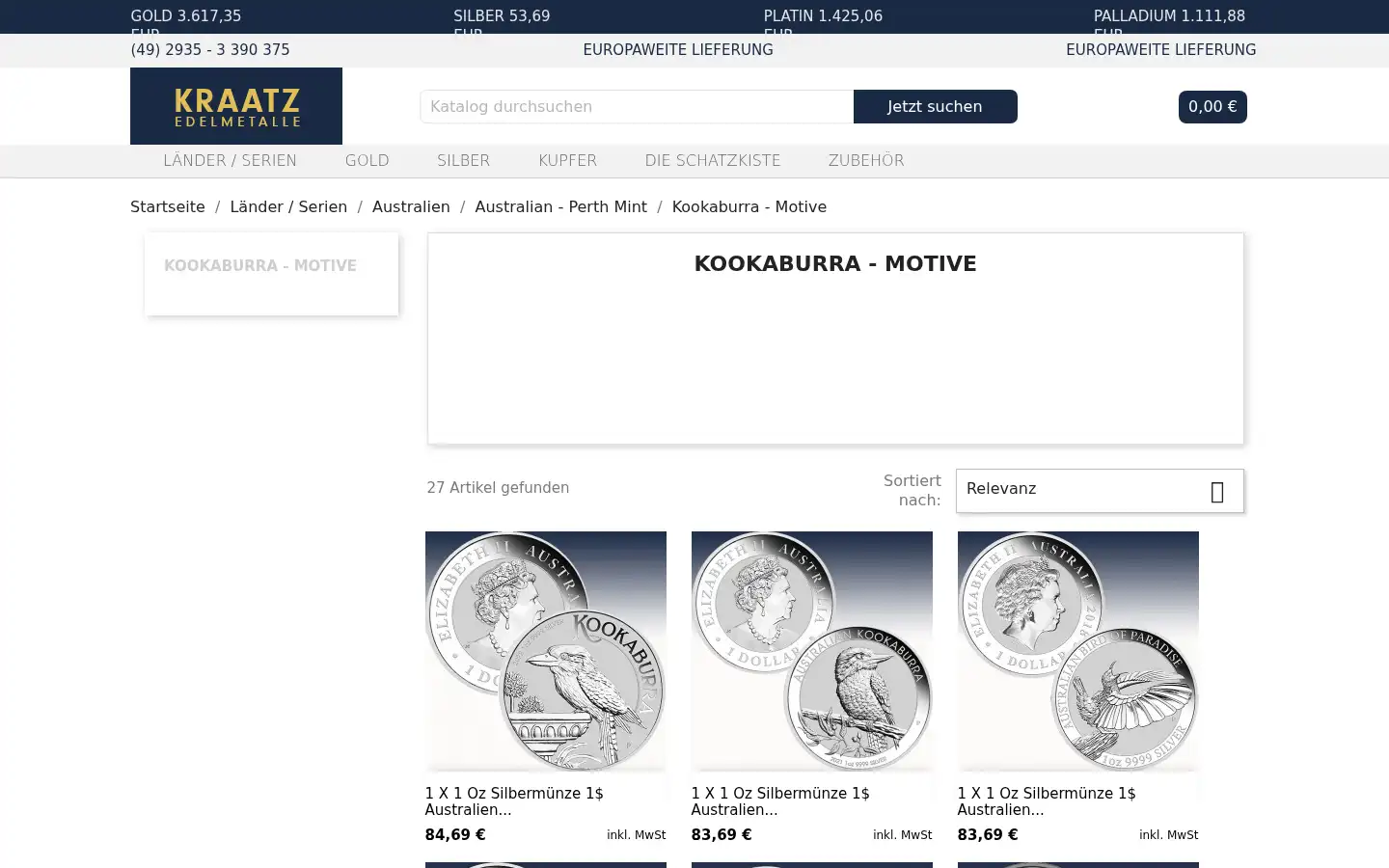 Screenshot of kraatz-edelmetalle.de
