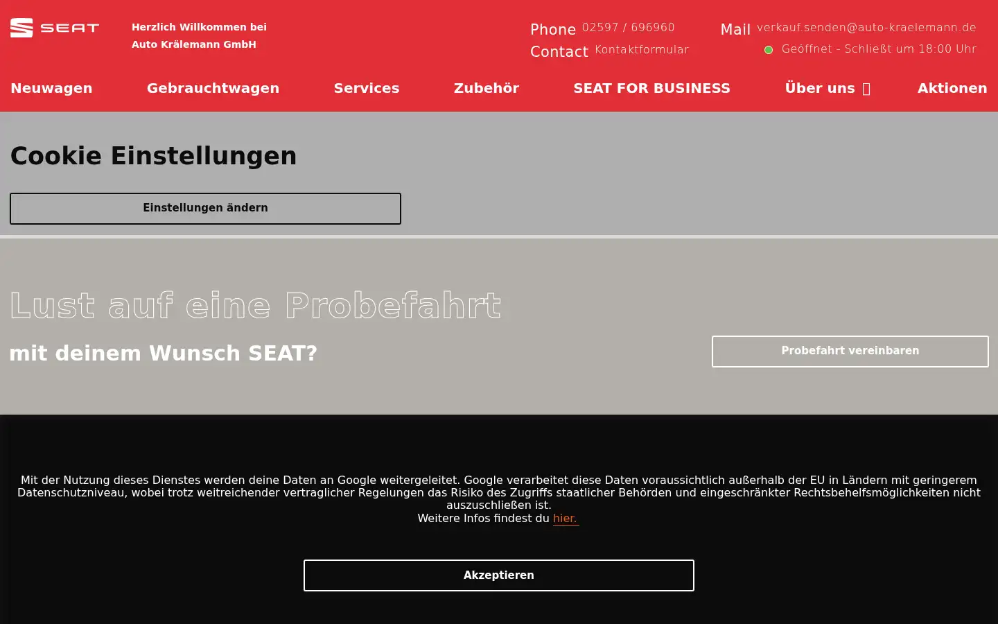 Screenshot of kraelemann-senden.seat.de