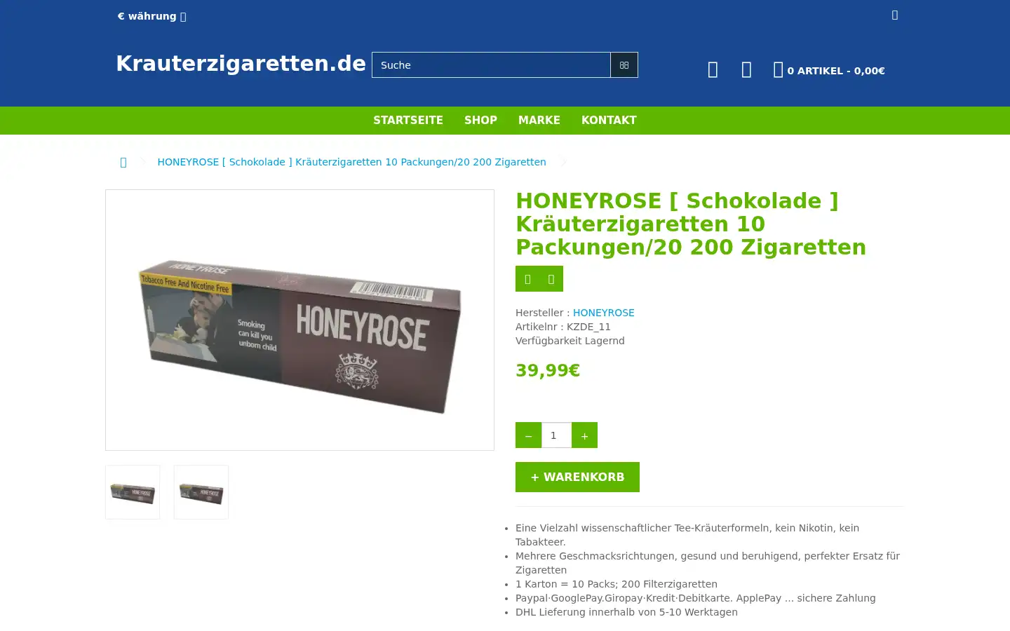Screenshot of krauterzigaretten.de