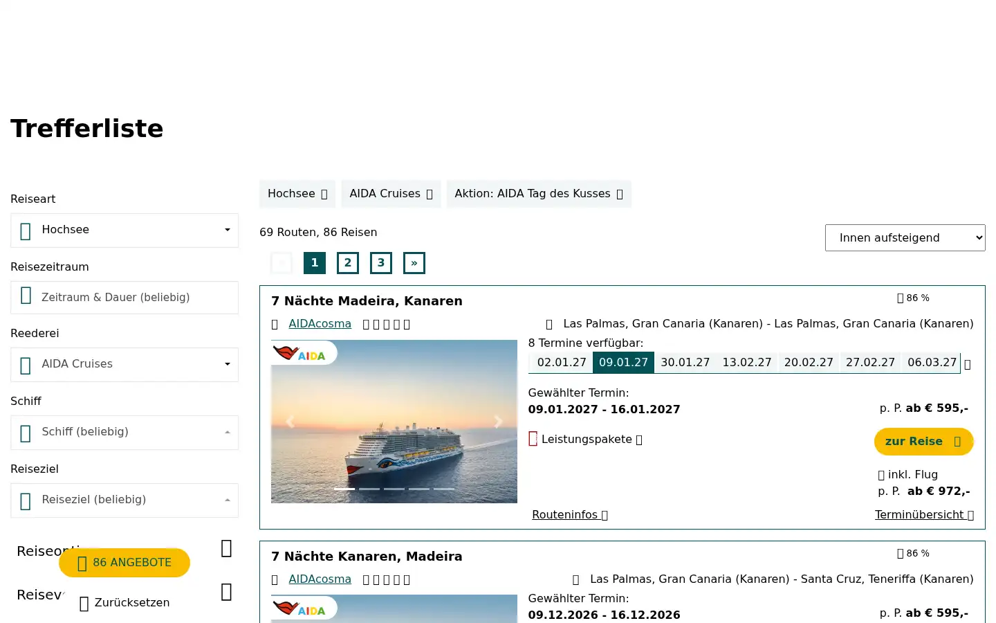 Screenshot of kreuzfahrten.de