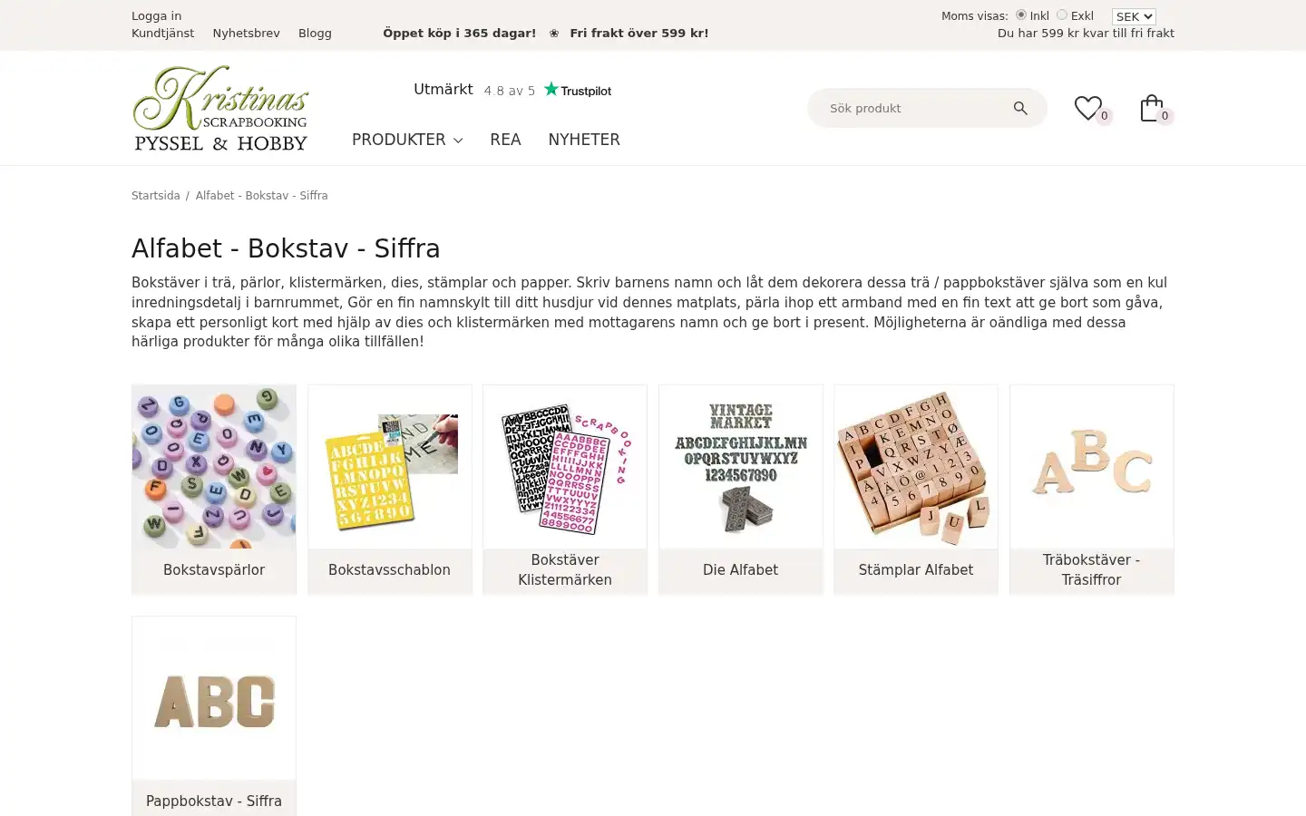 Screenshot of kristinasscrapbooking.se