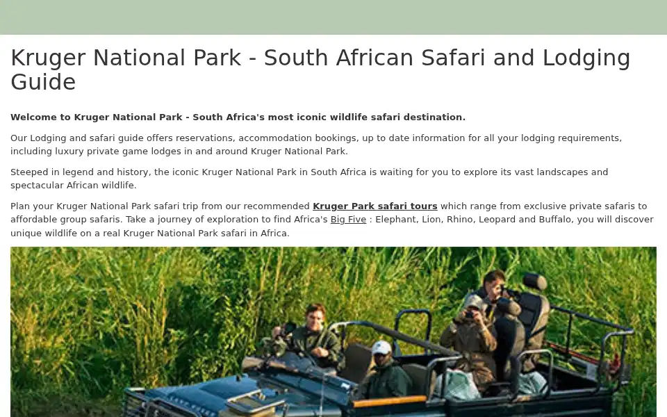 Screenshot of krugerpark.co.za