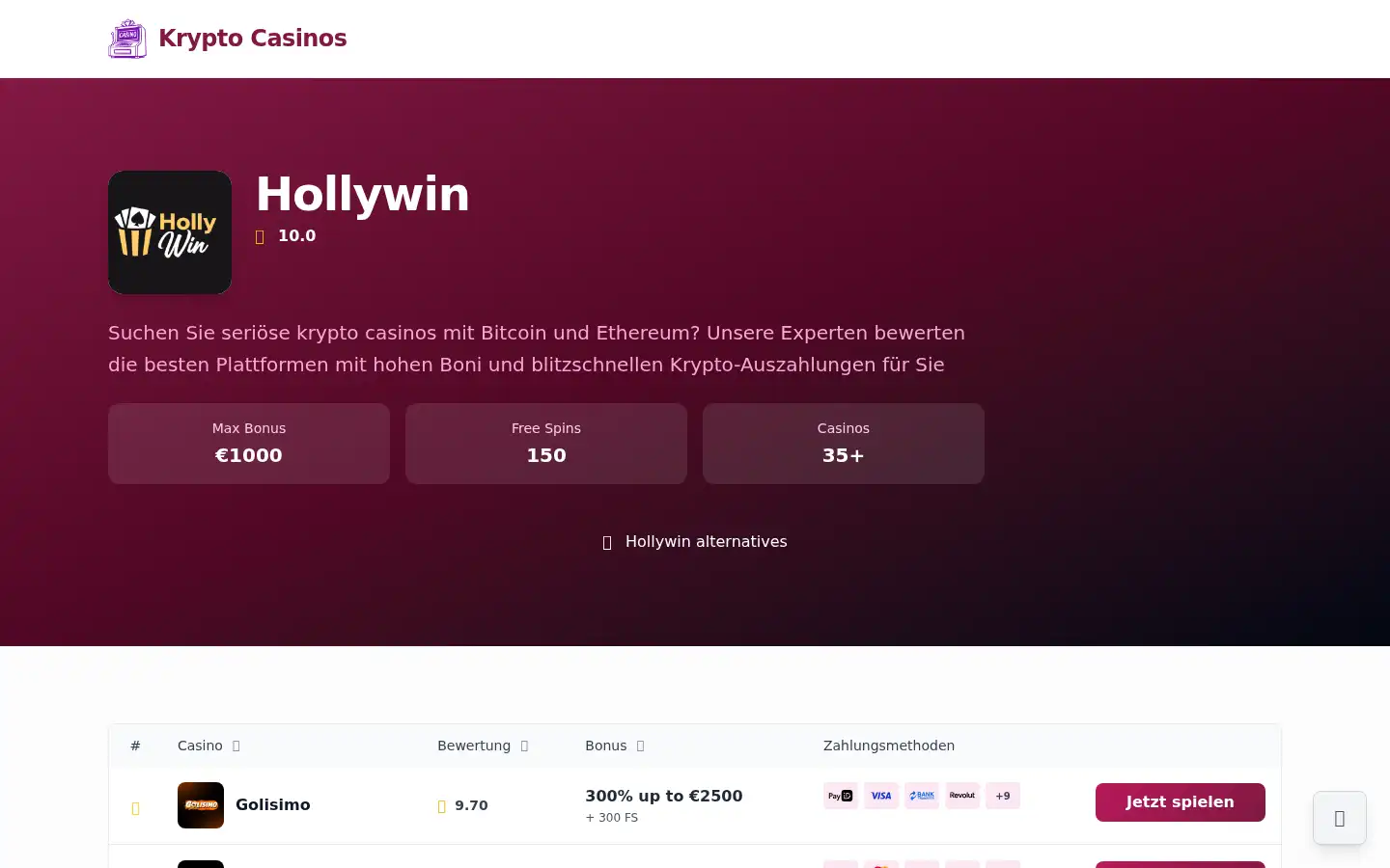 Screenshot of kryptocasinos.org