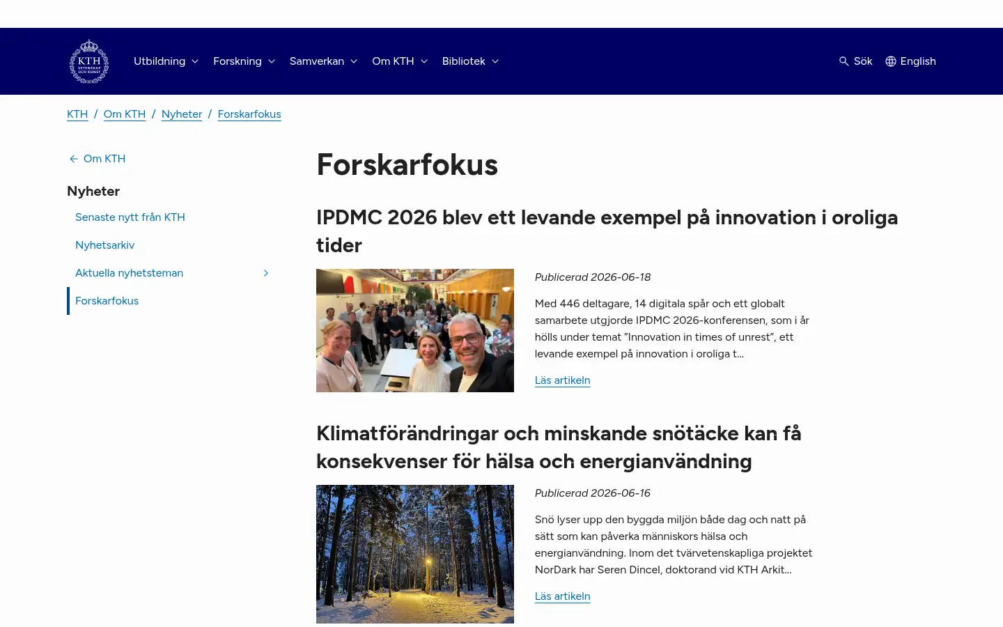 Screenshot of kth.se