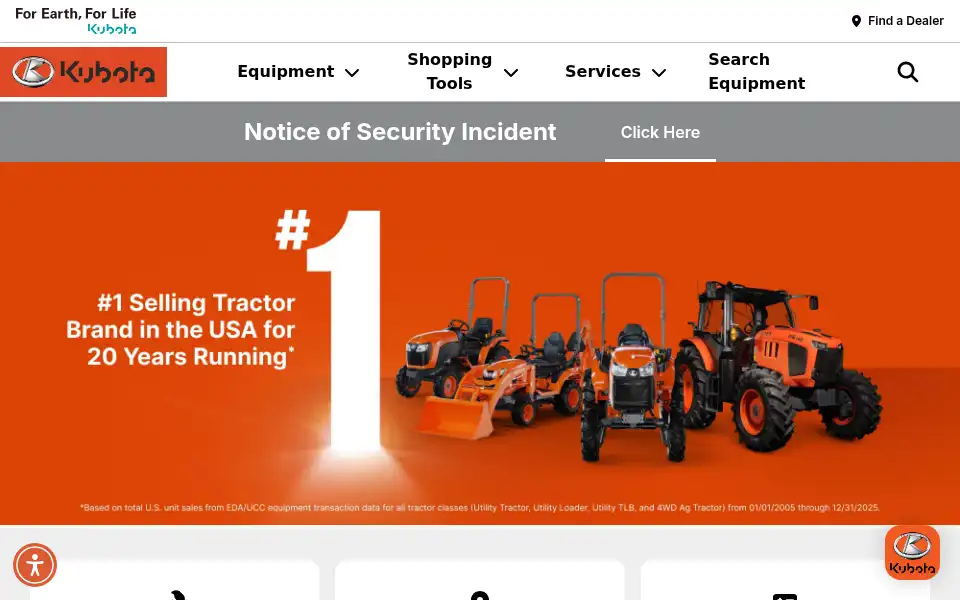 Screenshot of kubotausa.com