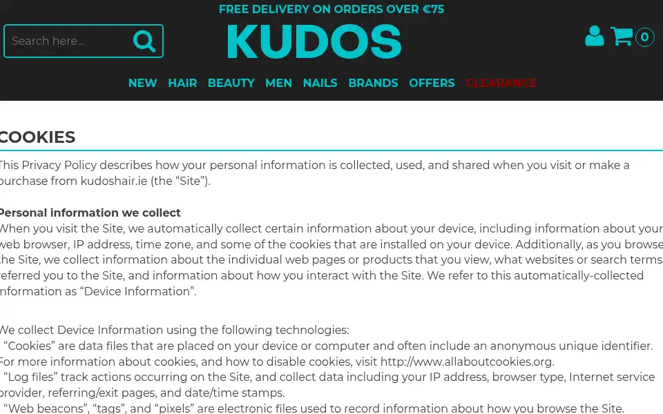 Screenshot of kudoshair.ie