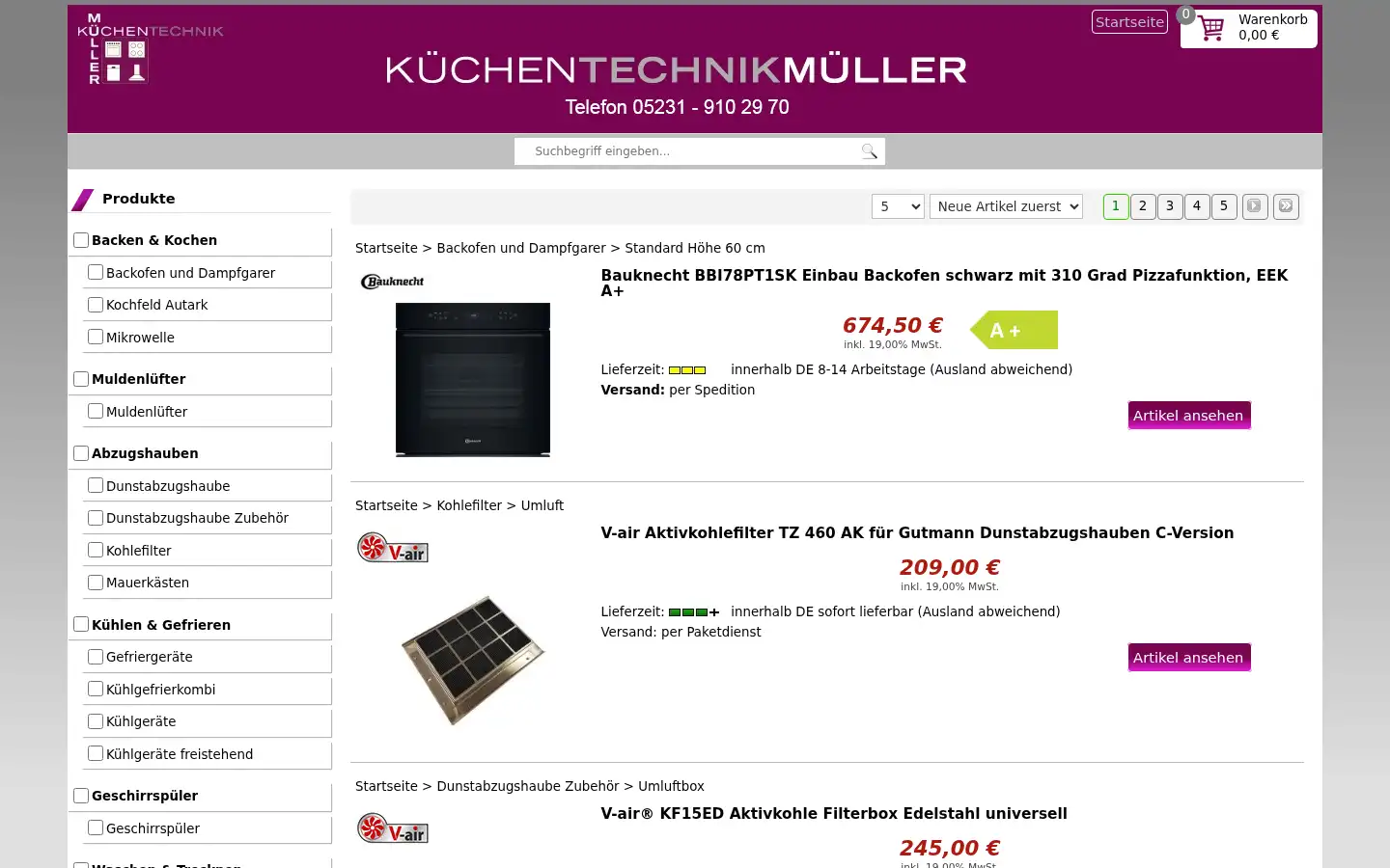 Screenshot of kuechentechnik-mueller.de