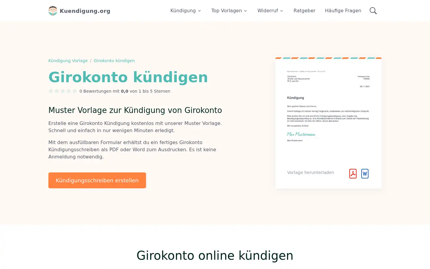 Screenshot of kuendigung.org
