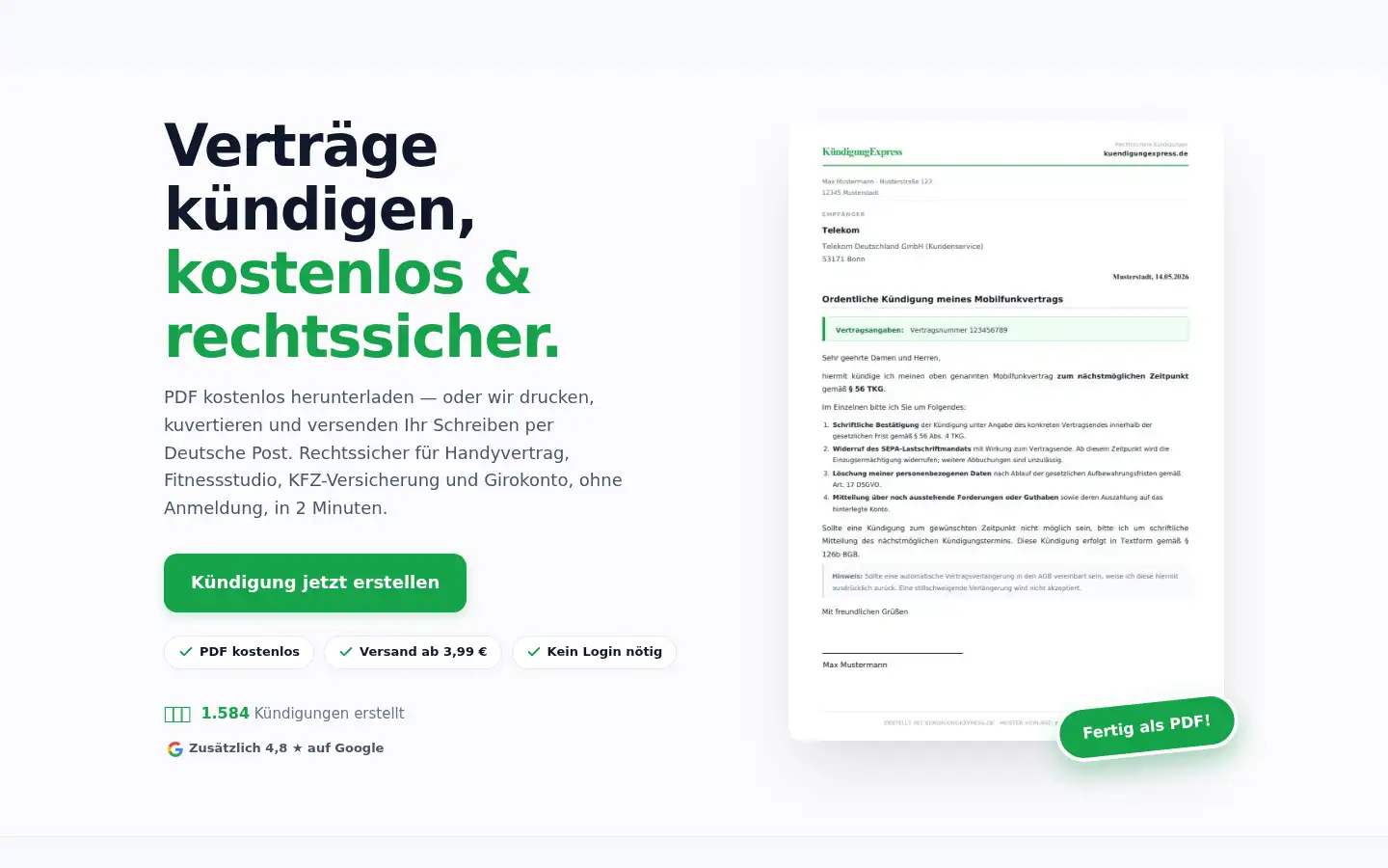 Screenshot of kuendigungexpress.de