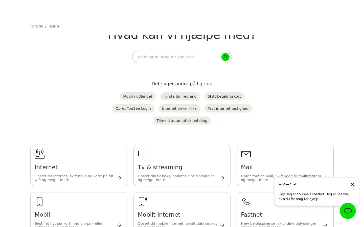 Screenshot of kundeservice.yousee.dk