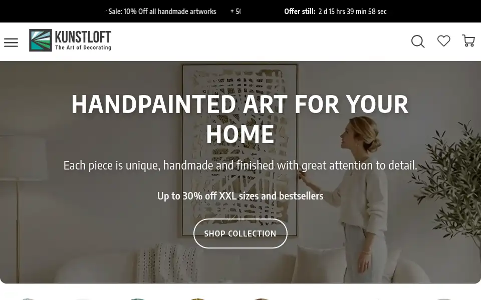 Screenshot of kunstloft.co.uk