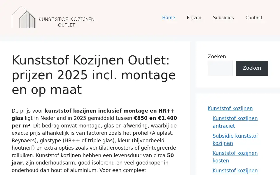 Screenshot of kunststofkozijnen-outlet.nl