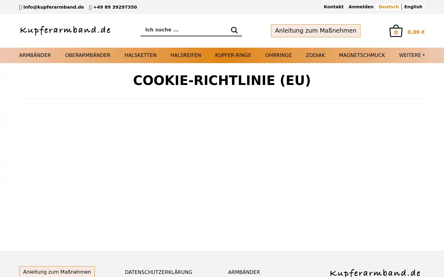 Screenshot of kupferarmband.de