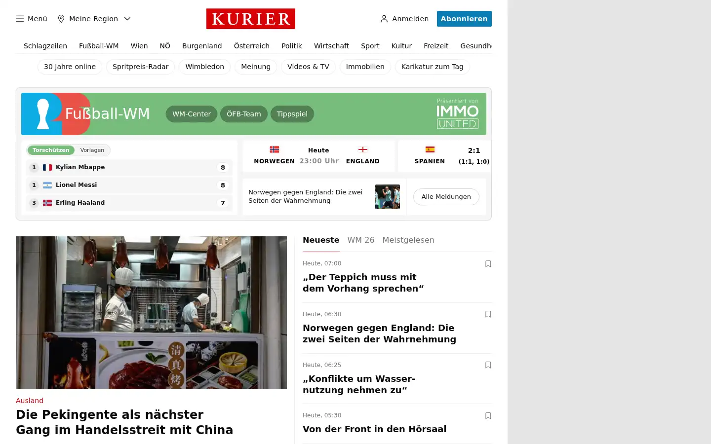 Screenshot of kurier.at
