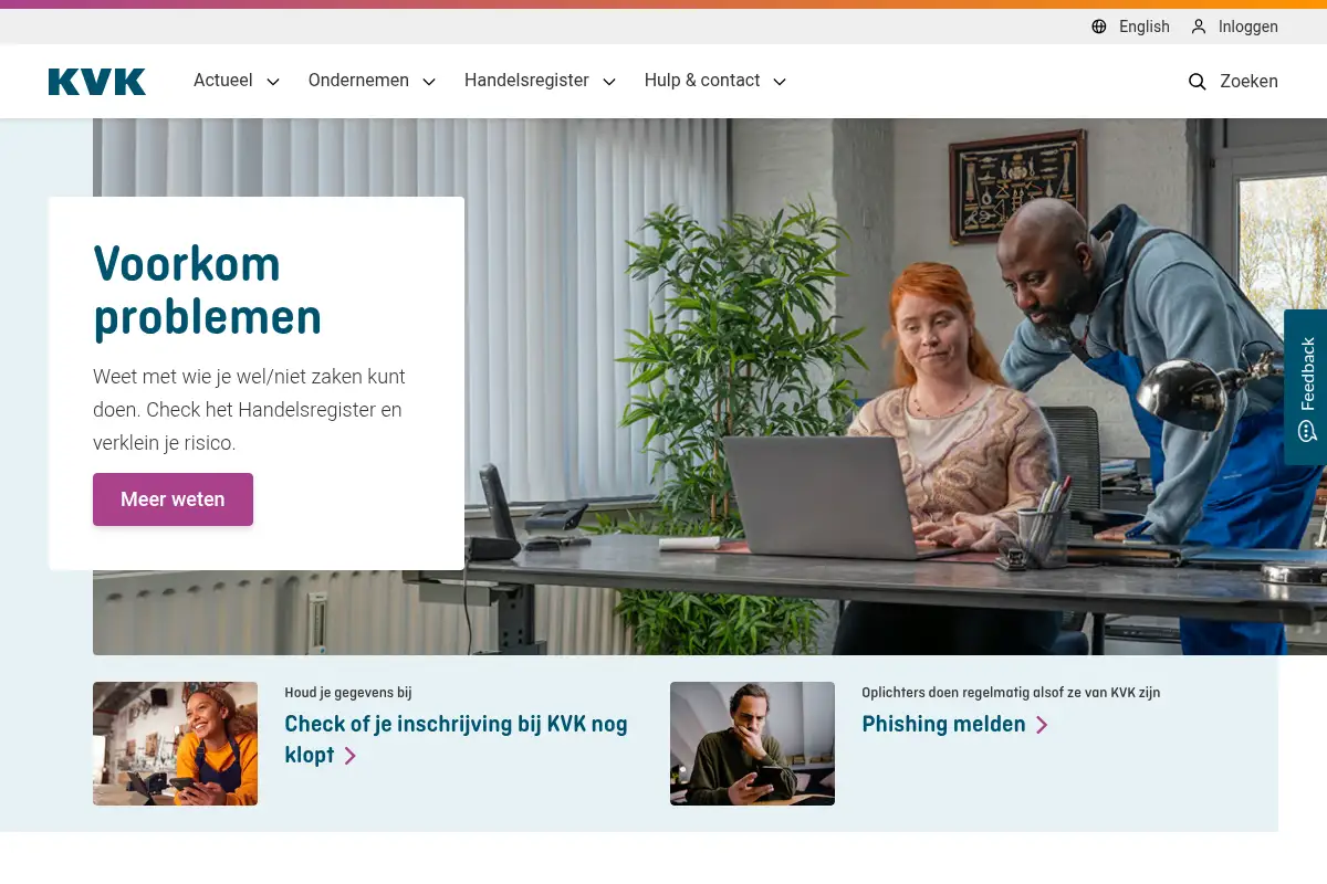 Screenshot of kvk.nl