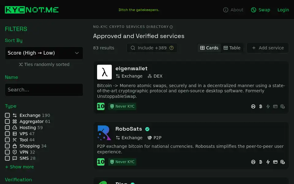 Screenshot of kycnot.me
