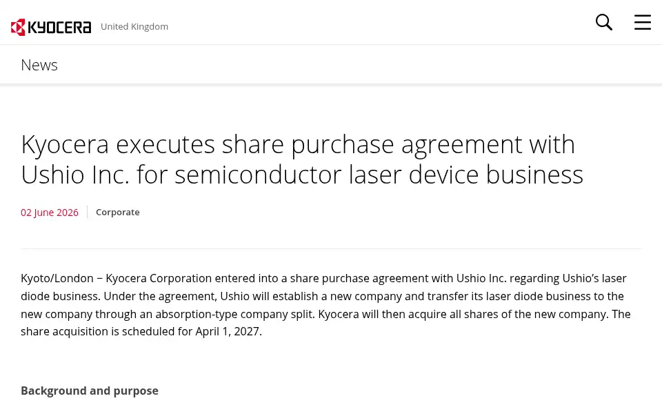 Screenshot of kyocera.co.uk