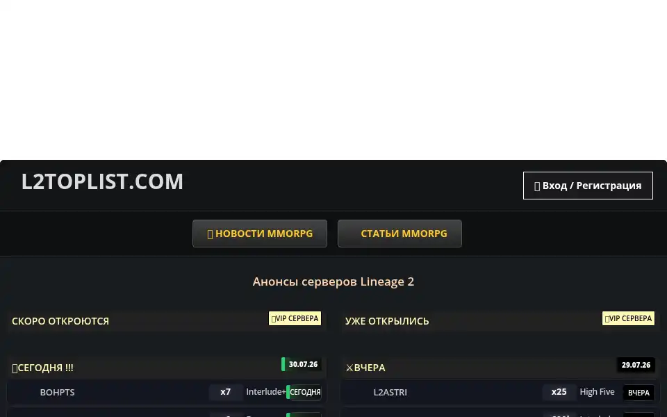 Screenshot of l2toplist.com
