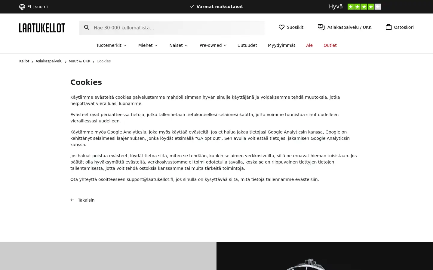 Screenshot of laatukellot.fi