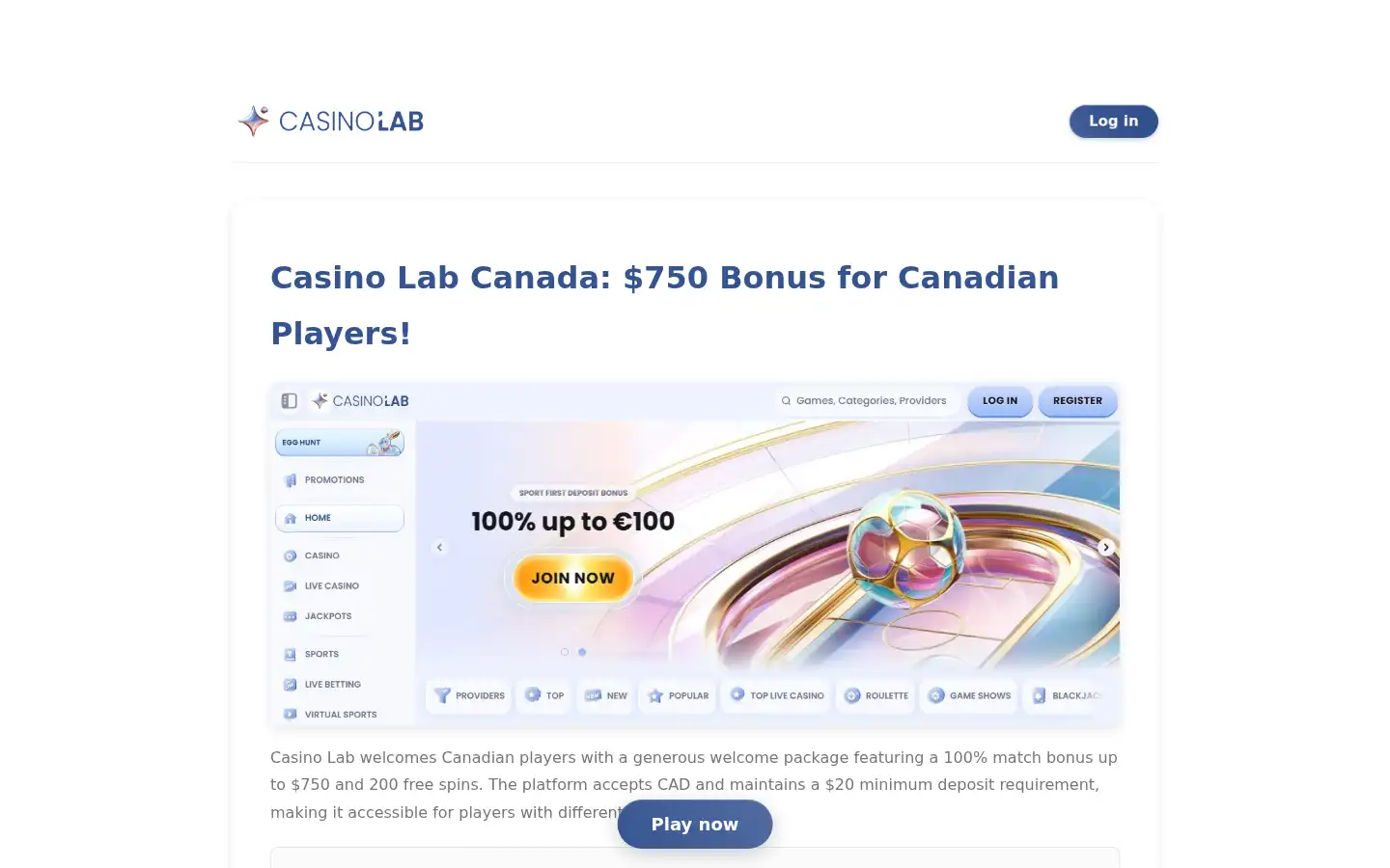 Screenshot of labcasino.ca