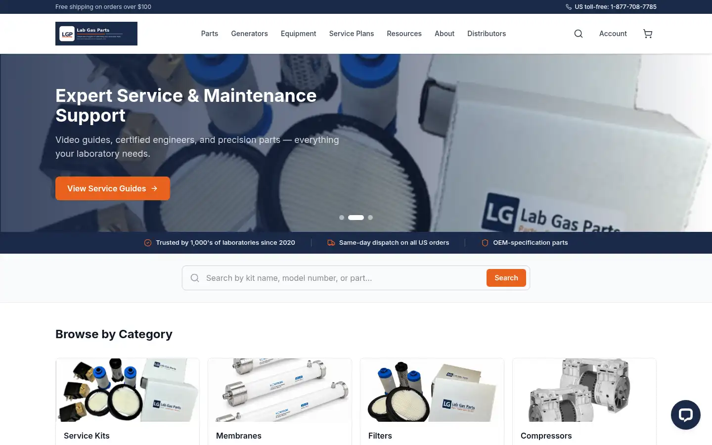 Screenshot of labgasparts.com