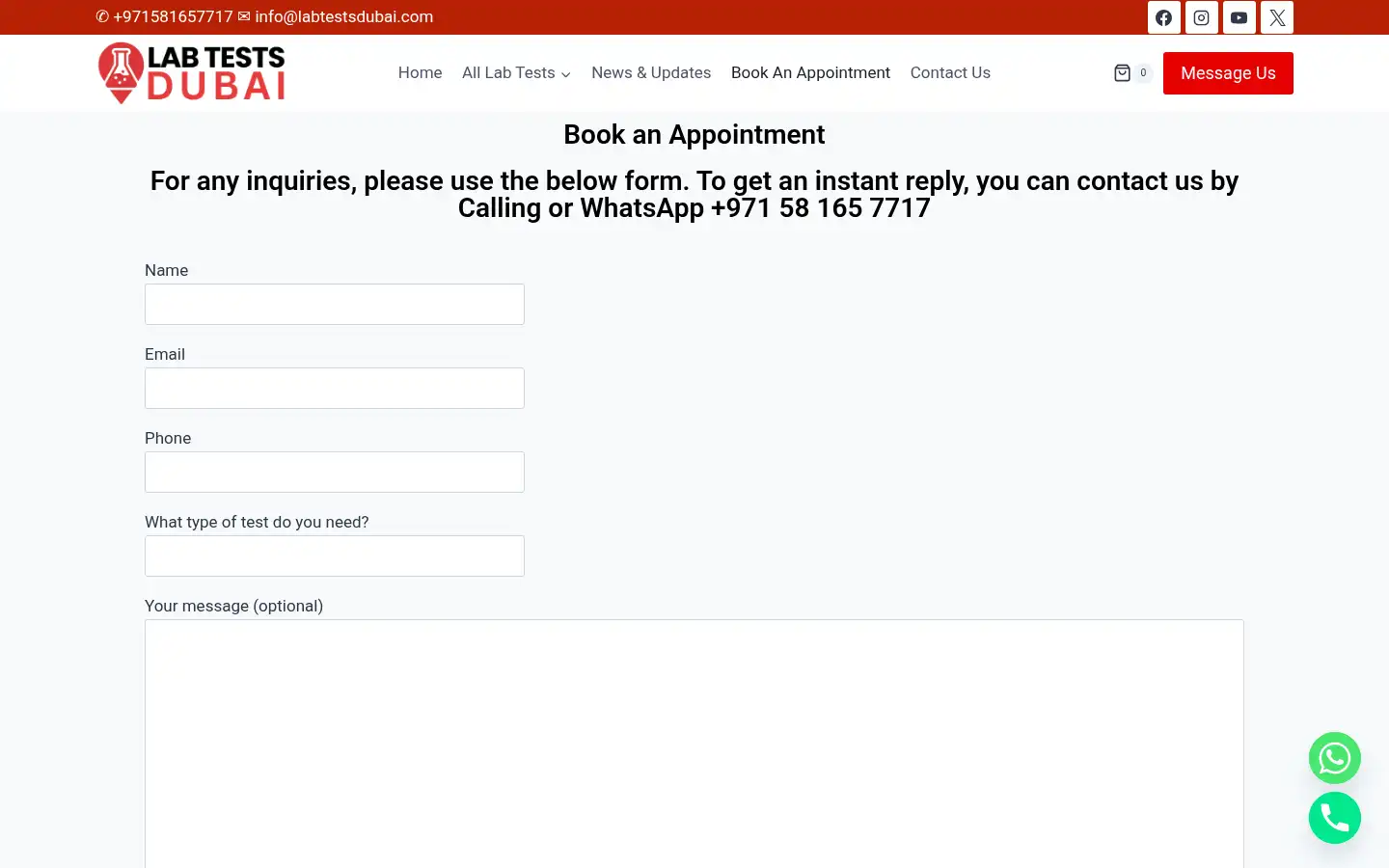 Screenshot of labtestsdubai.com