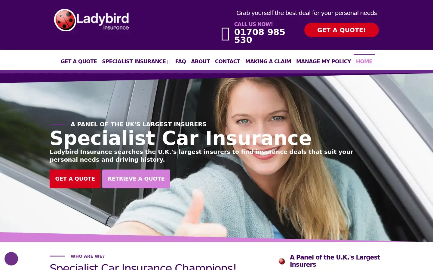 Screenshot of ladybirdinsurance.co.uk
