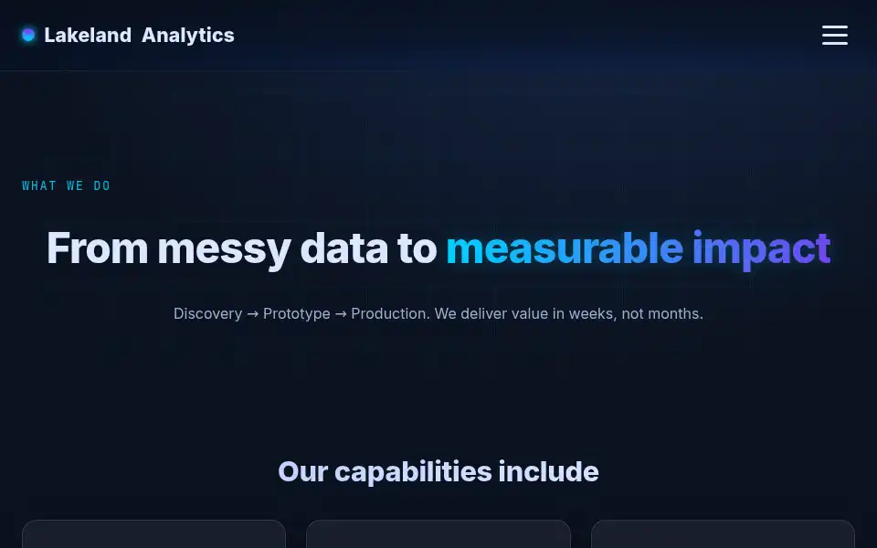 Screenshot of lakeland-analytics.com