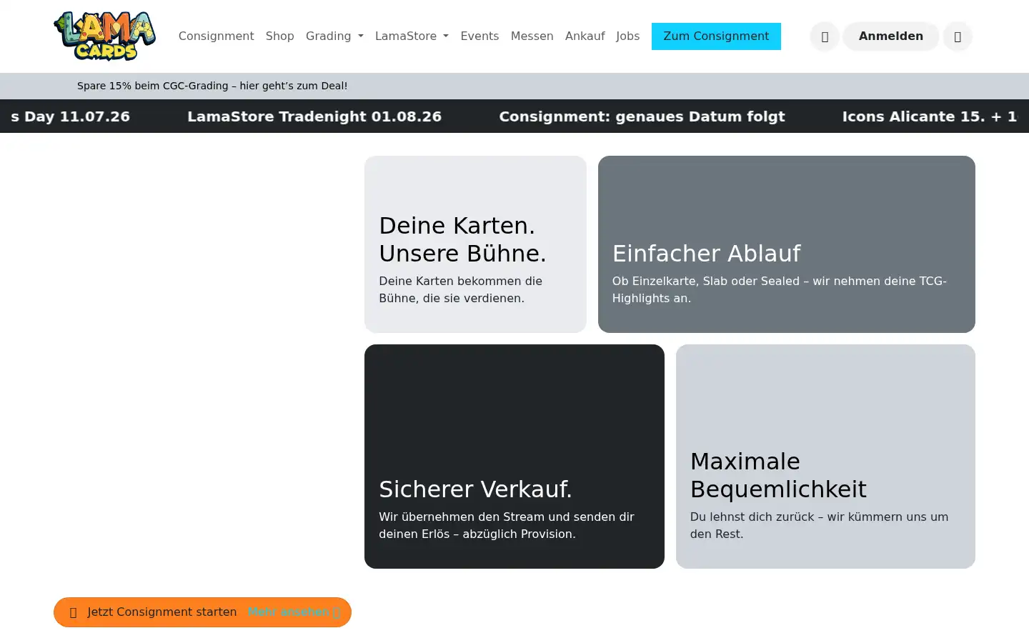 Screenshot of lamacards.de